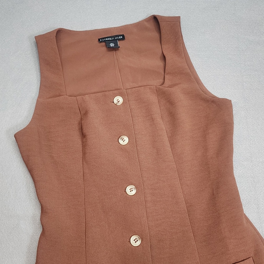 Sincerely Jules Mini Dress Brown Button Front Square‎ Neck Women Small